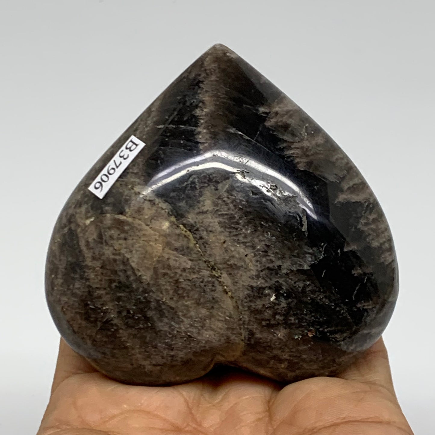 0.48 lbs, 2.8"x2.9"x1.4", Black Moonstone Heart Polished Crystal Decor, B37906