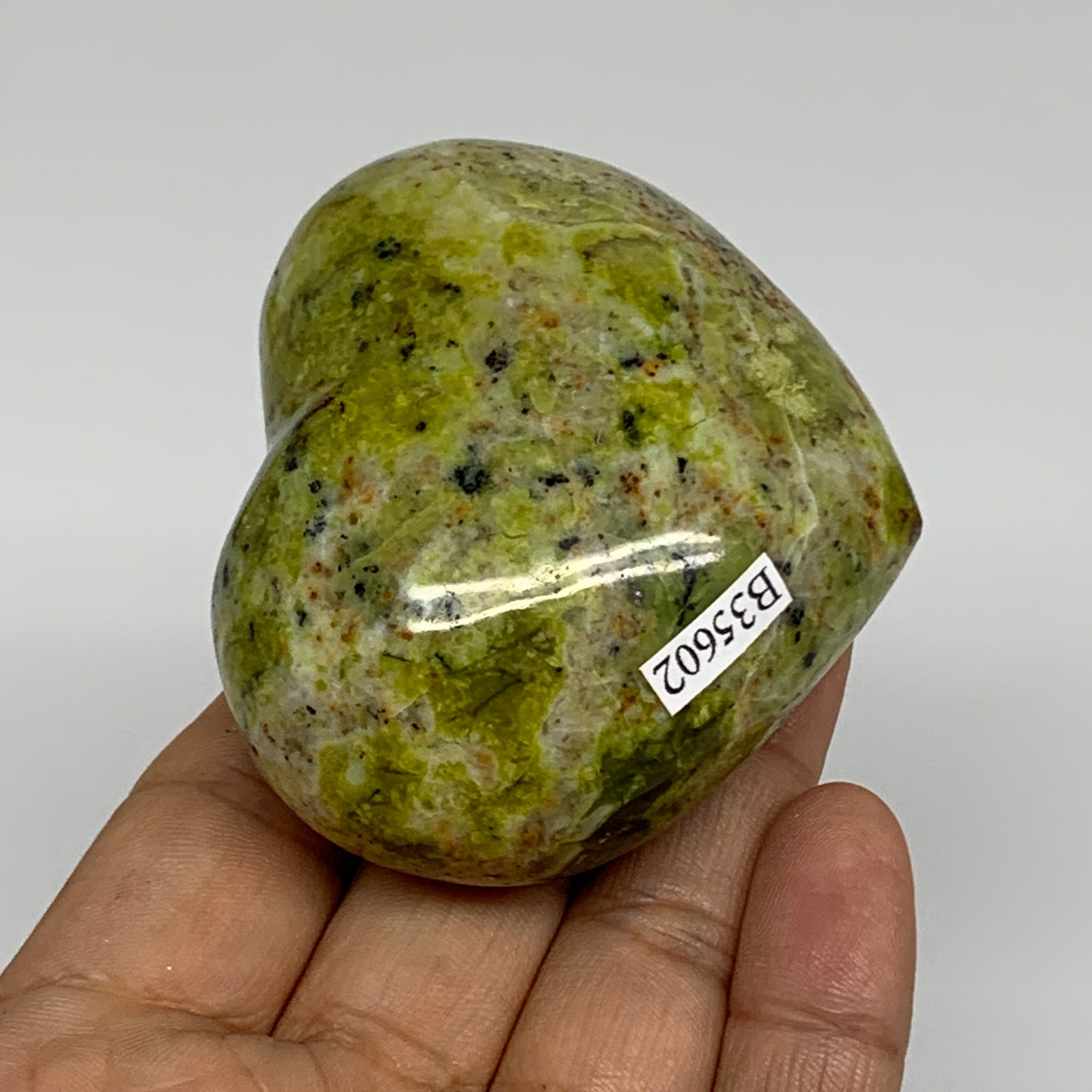 170g, 2.2"x2.6"x1.5", Green Opal Heart Polished Gemstone Crystal, B35602