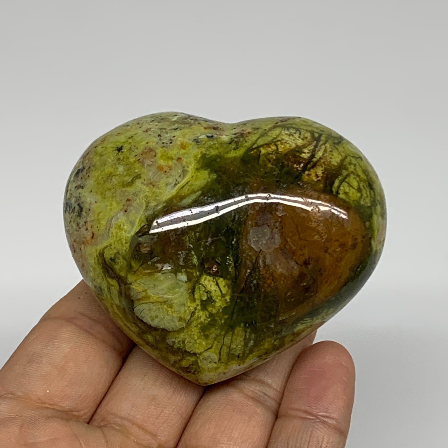170g, 2.2"x2.6"x1.5", Green Opal Heart Polished Gemstone Crystal, B35602