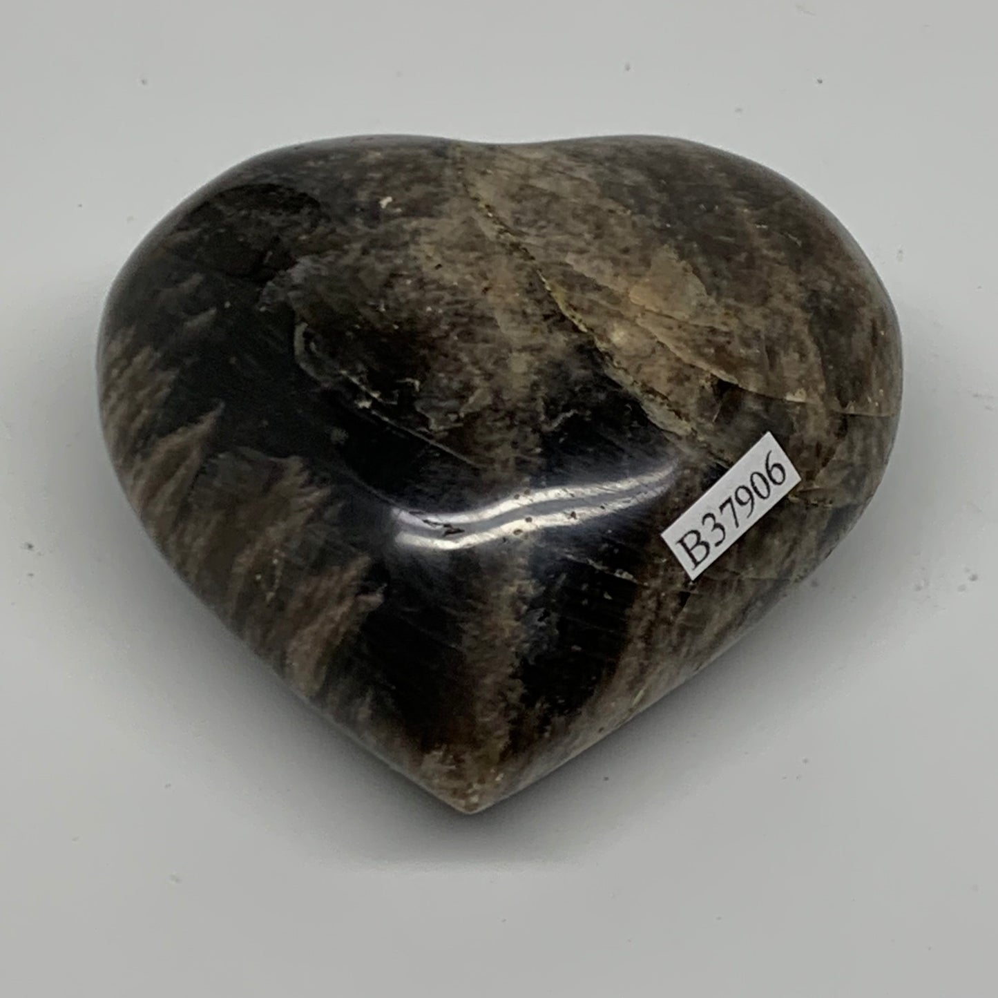 0.48 lbs, 2.8"x2.9"x1.4", Black Moonstone Heart Polished Crystal Decor, B37906