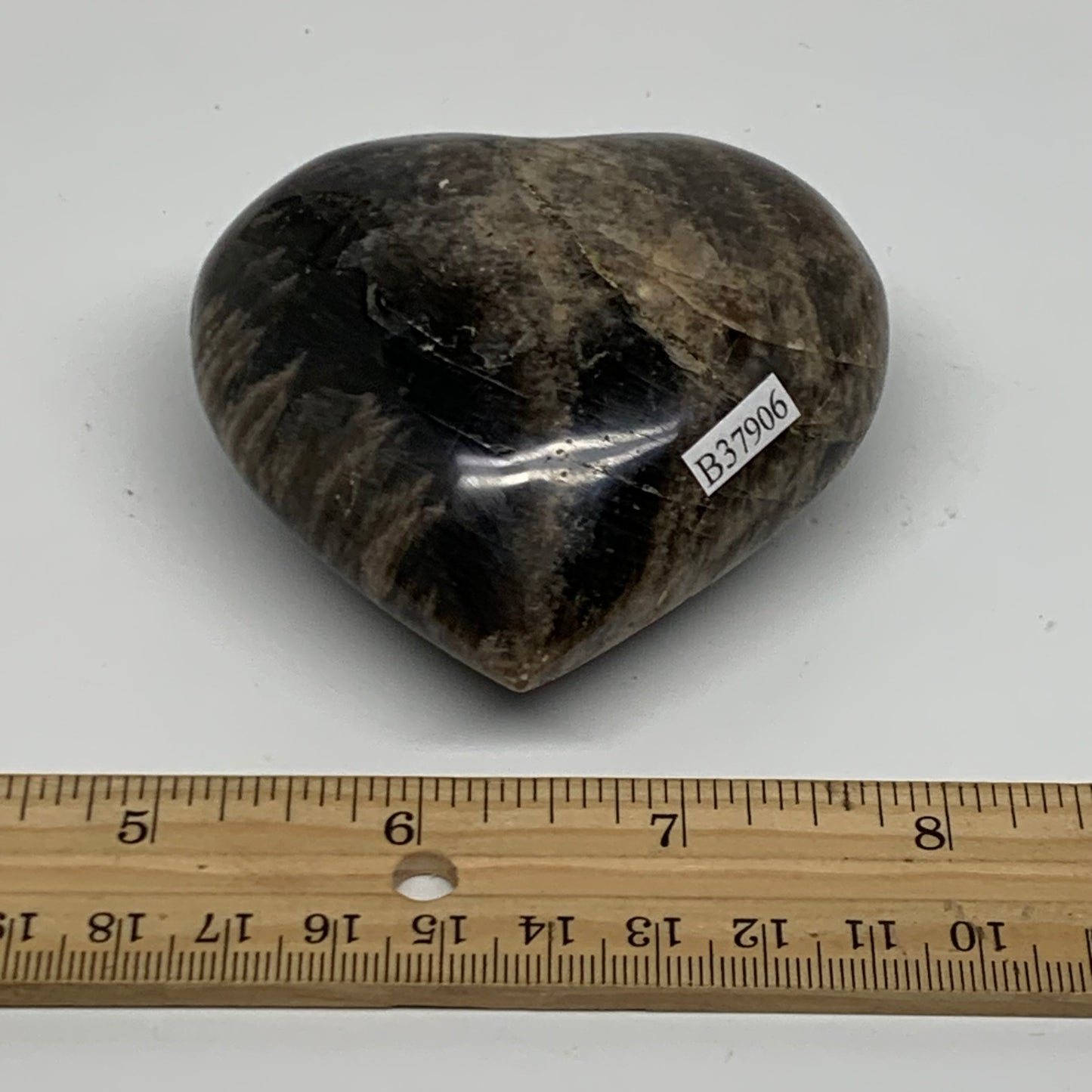 0.48 lbs, 2.8"x2.9"x1.4", Black Moonstone Heart Polished Crystal Decor, B37906
