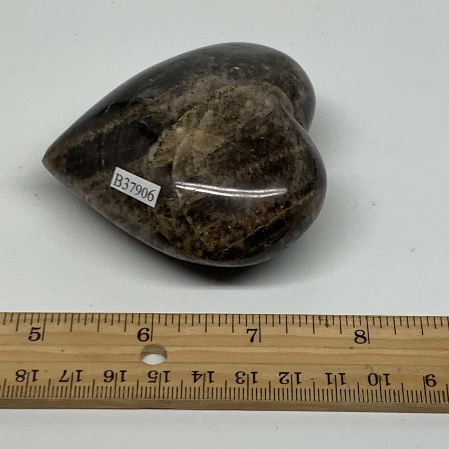 0.48 lbs, 2.8"x2.9"x1.4", Black Moonstone Heart Polished Crystal Decor, B37906