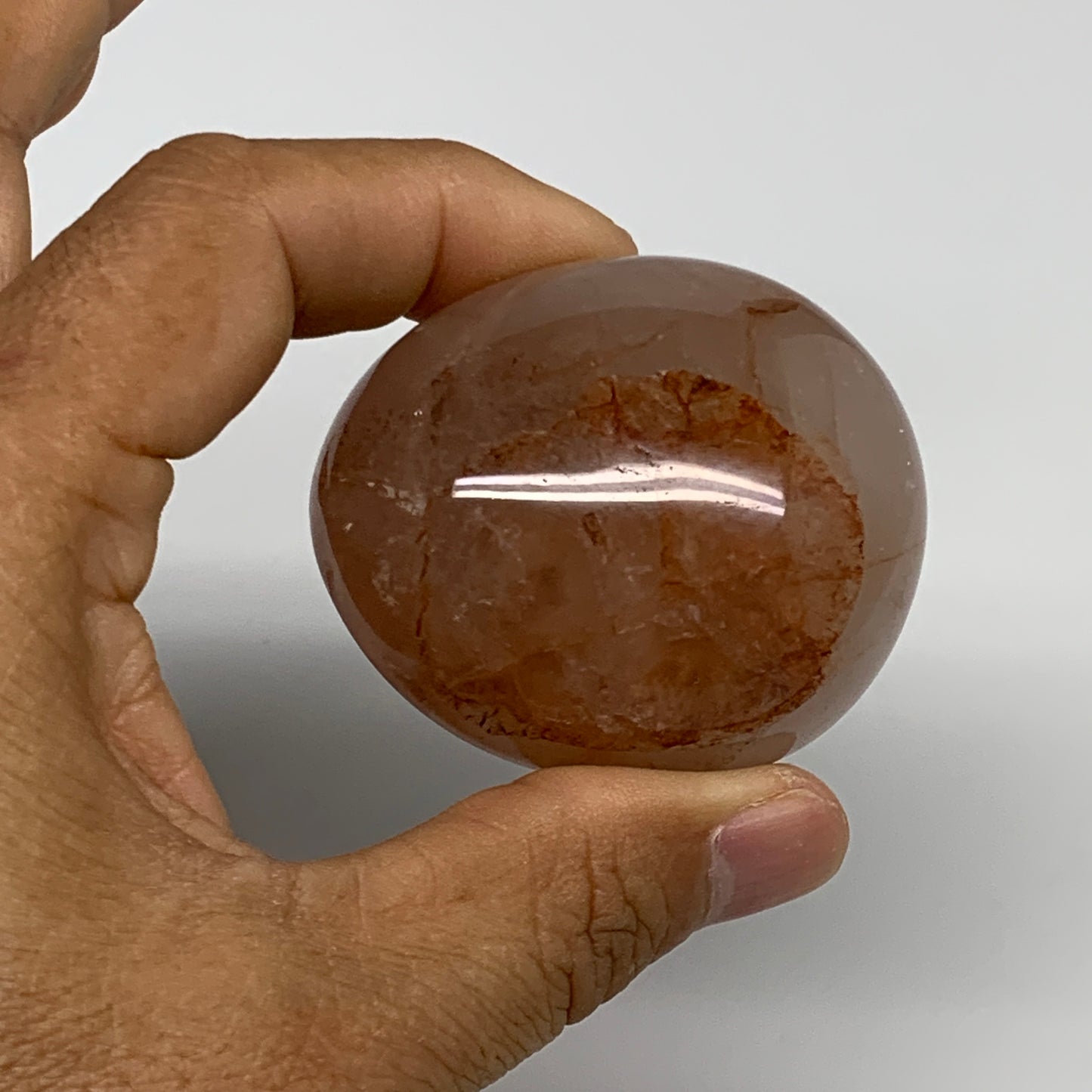 133.3g,2.1"x1.8"x1.5", Red Hematoid Fire Quartz Palm-Stone Crystal Polished, B30