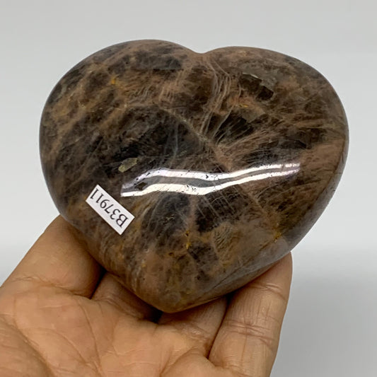 0.73 lbs, 3.1"x3.3"x1.6", Black Moonstone Heart Polished Crystal Decor, B37911