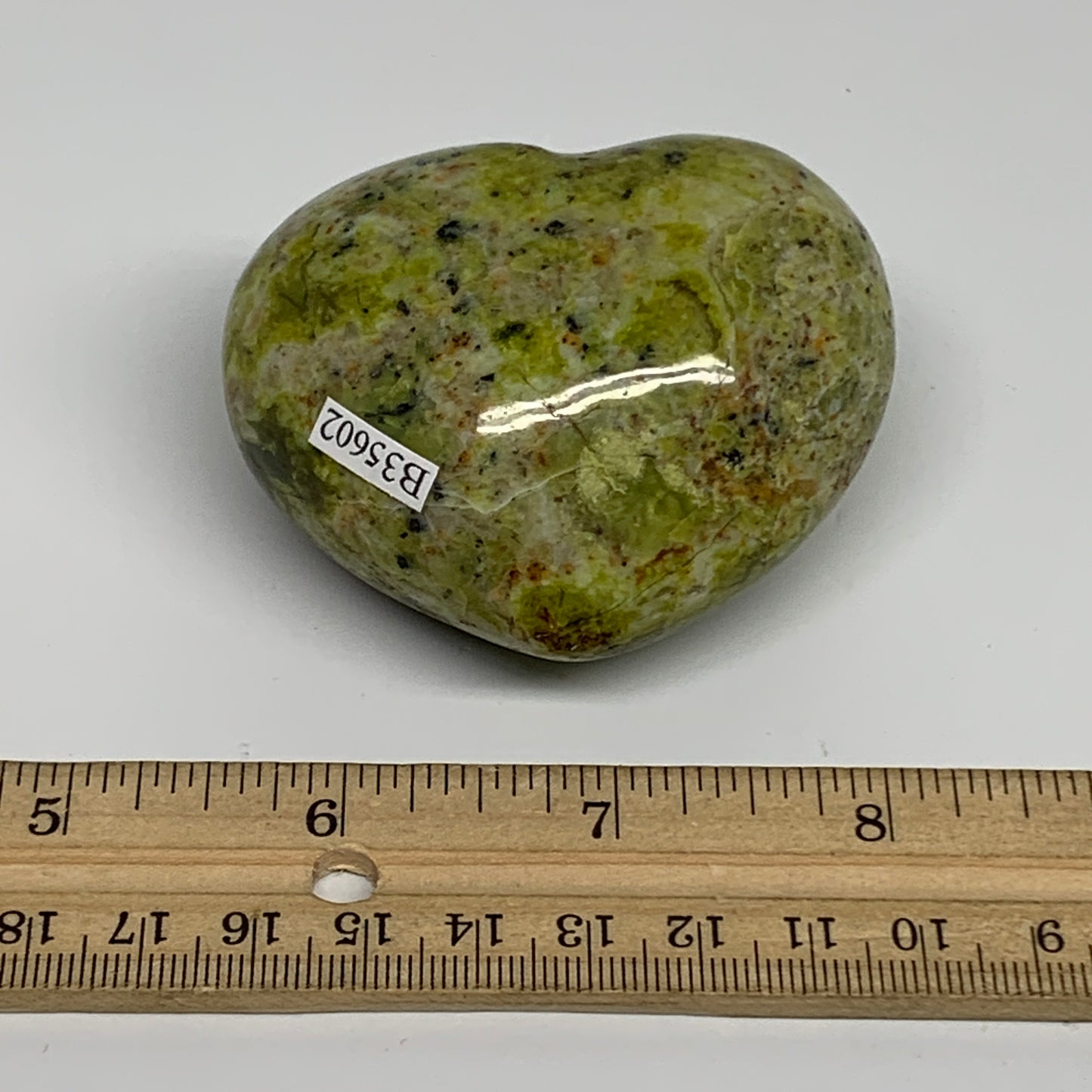 170g, 2.2"x2.6"x1.5", Green Opal Heart Polished Gemstone Crystal, B35602