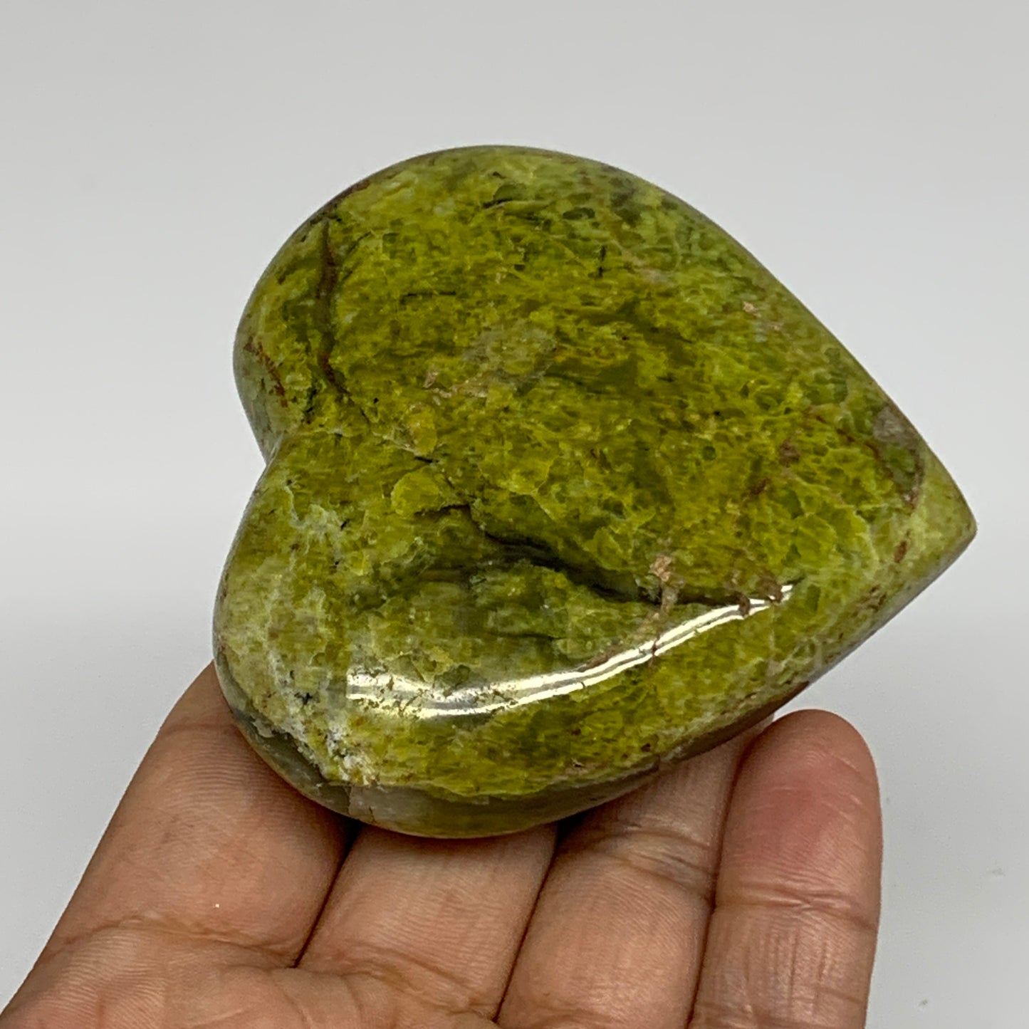 153.1g, 2.7"x2.8"x1.1", Green Opal Heart Polished Gemstone Crystal, B35603