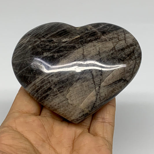 0.58 lbs, 3"x3.6"x1.3", Black Moonstone Heart Polished Crystal Decor, B37912