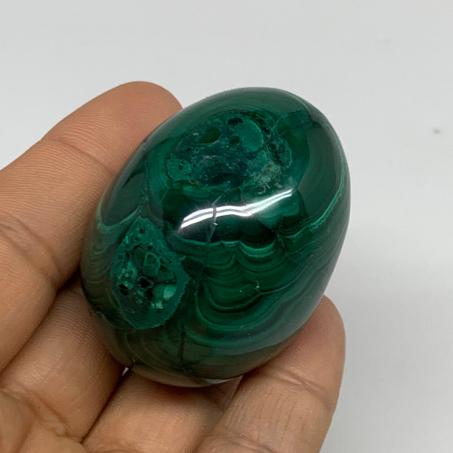 121.7g, 1.9"x1.4", Natural Solid Malachite Egg Polished Gemstone @Congo, B32774