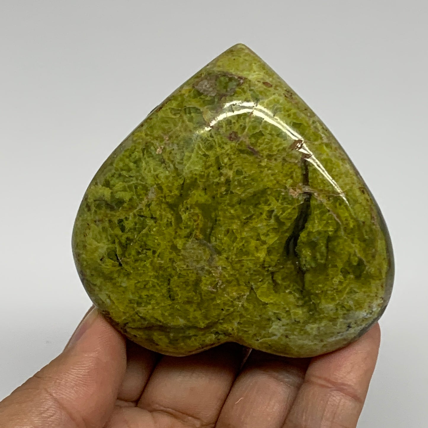 153.1g, 2.7"x2.8"x1.1", Green Opal Heart Polished Gemstone Crystal, B35603