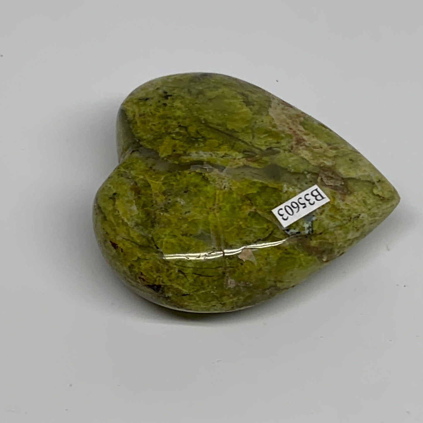 153.1g, 2.7"x2.8"x1.1", Green Opal Heart Polished Gemstone Crystal, B35603