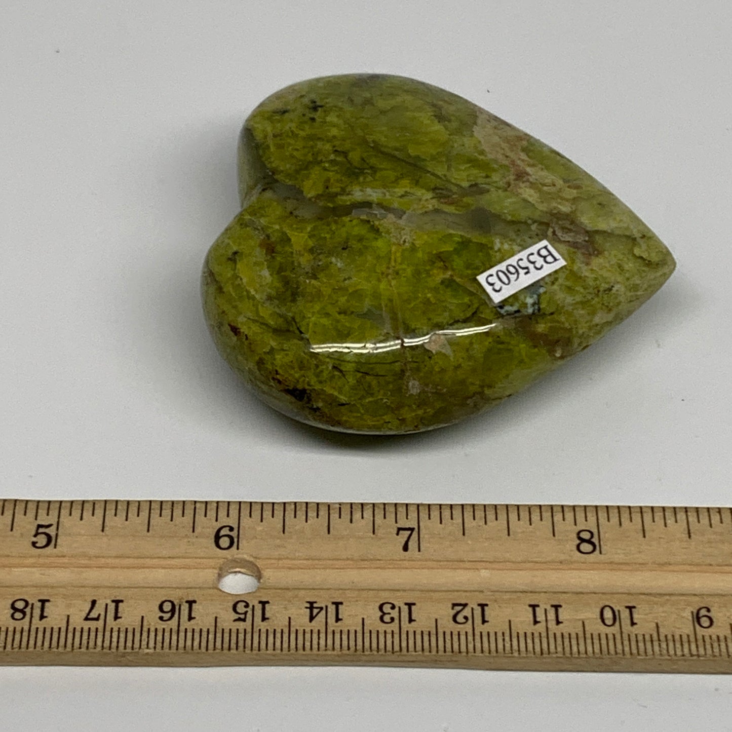 153.1g, 2.7"x2.8"x1.1", Green Opal Heart Polished Gemstone Crystal, B35603