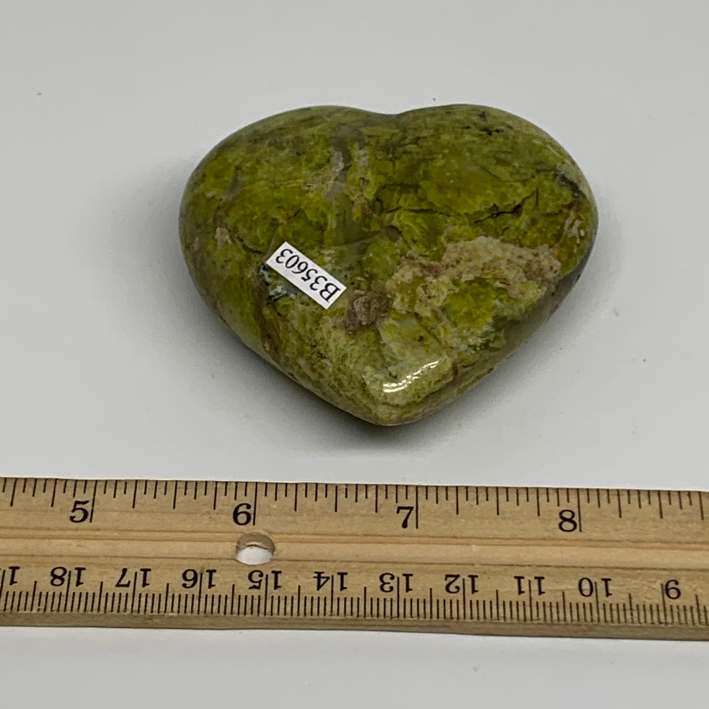 153.1g, 2.7"x2.8"x1.1", Green Opal Heart Polished Gemstone Crystal, B35603