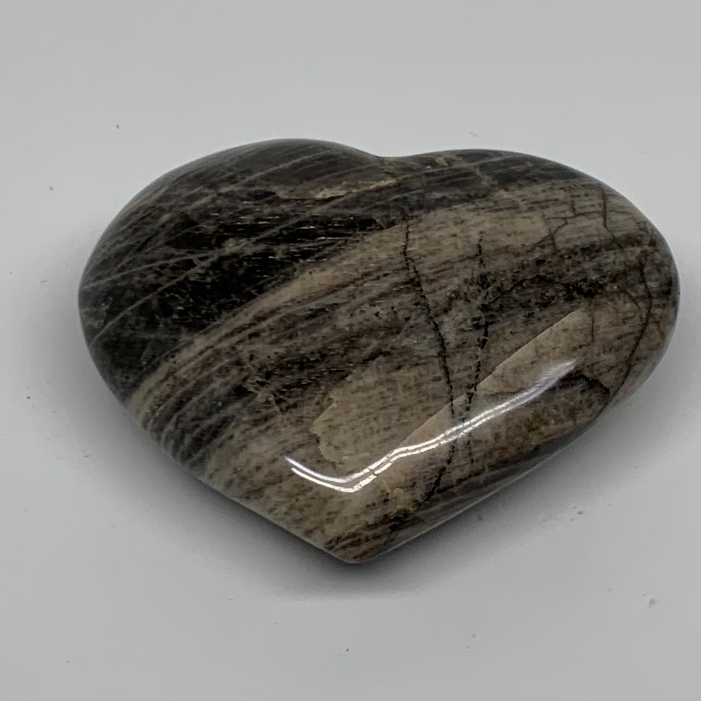 0.58 lbs, 3"x3.6"x1.3", Black Moonstone Heart Polished Crystal Decor, B37912