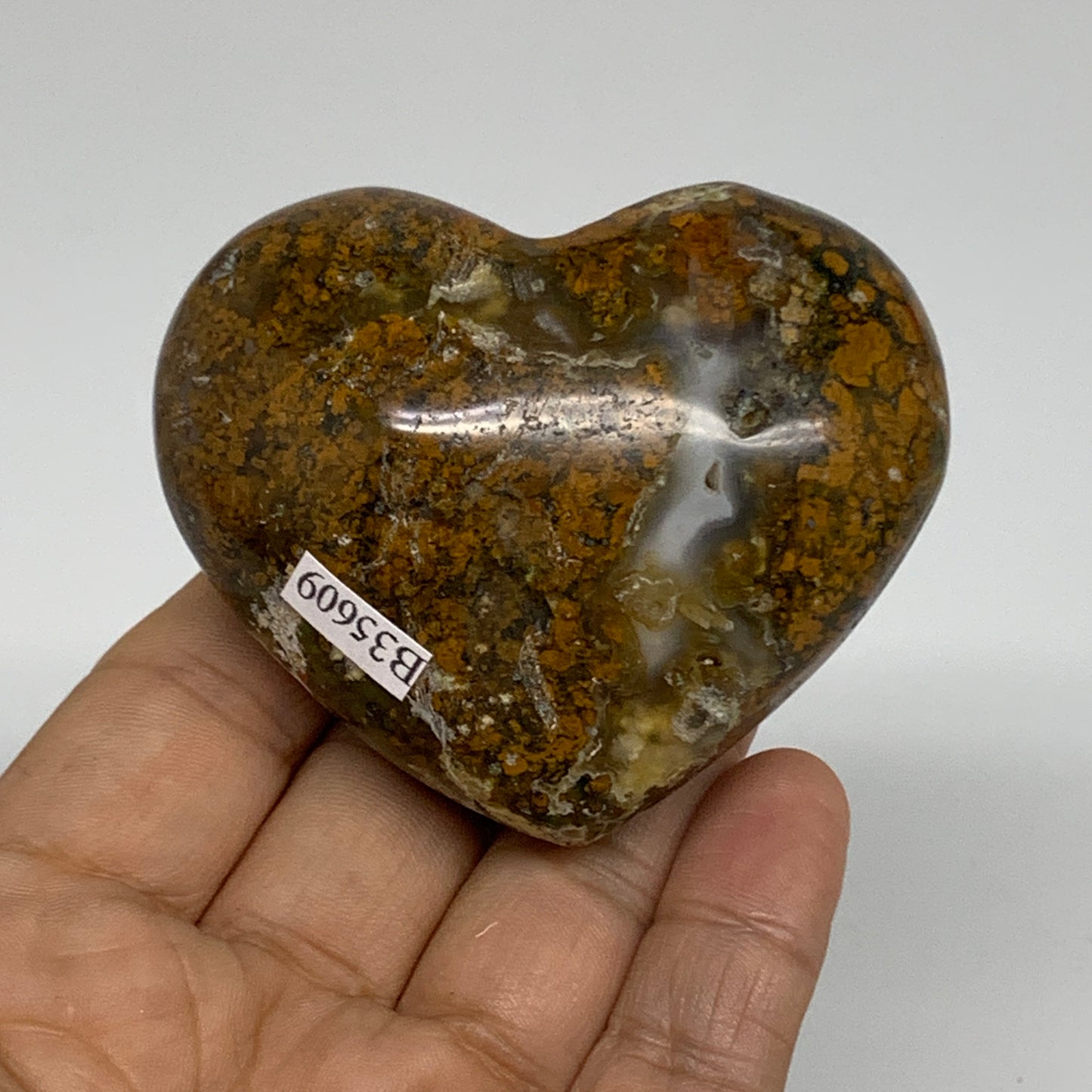 163.3g, 2.3"x2.7"x1.4", Green Opal Heart Polished Gemstone Crystal, B35609