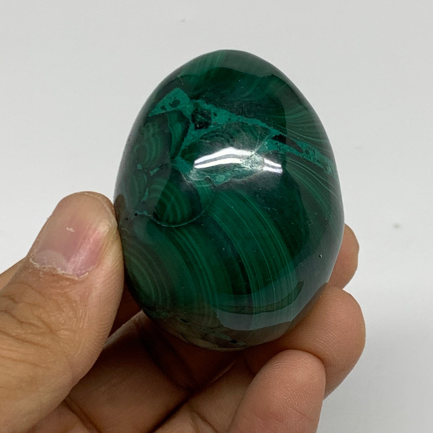 142.3g, 2"x1.5", Natural Solid Malachite Egg Polished Gemstone @Congo, B32775
