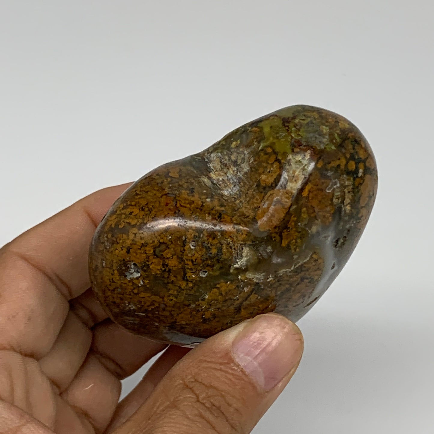 163.3g, 2.3"x2.7"x1.4", Green Opal Heart Polished Gemstone Crystal, B35609