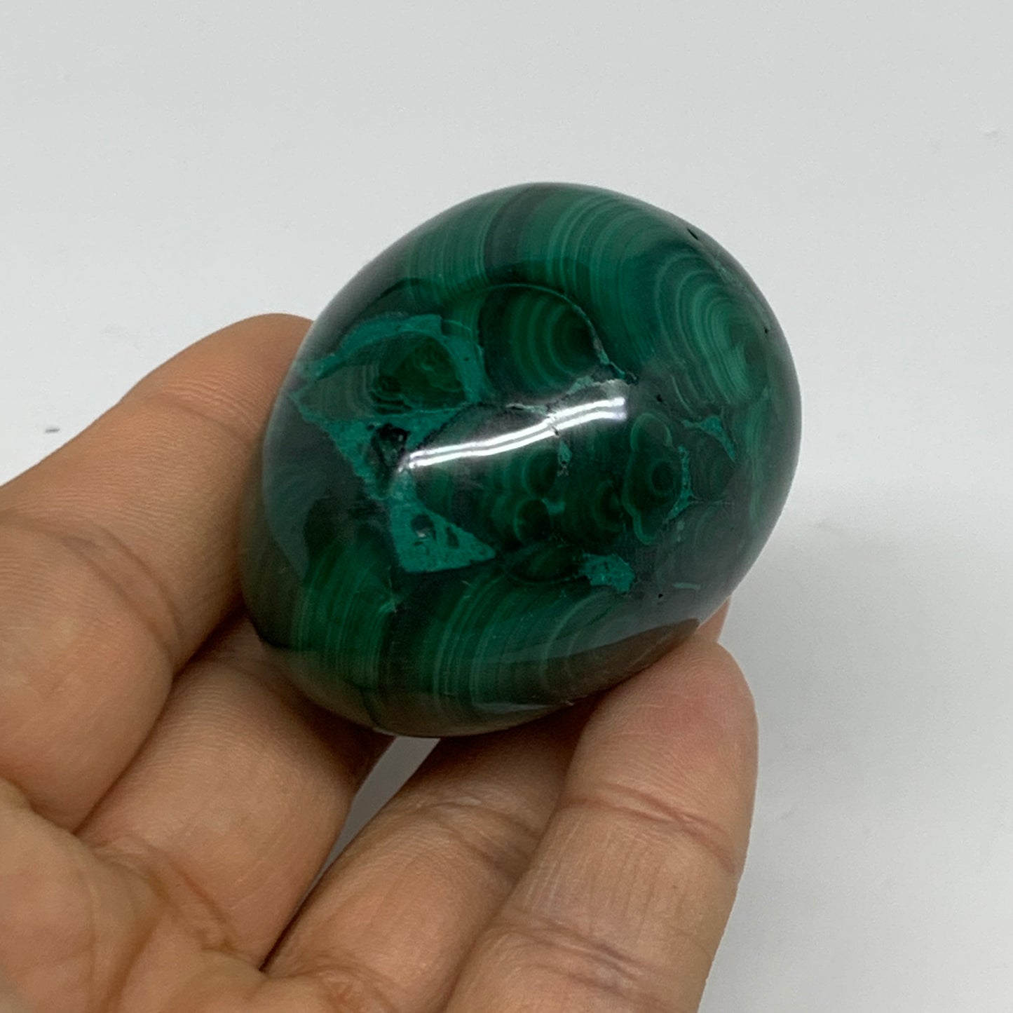 142.3g, 2"x1.5", Natural Solid Malachite Egg Polished Gemstone @Congo, B32775