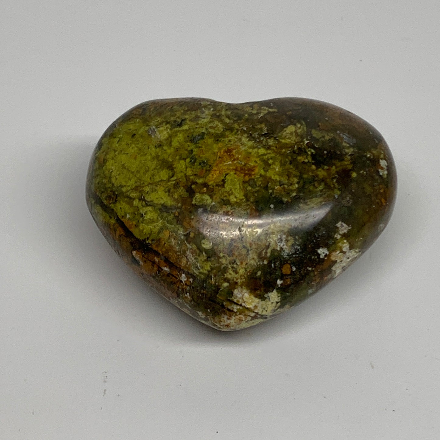 163.3g, 2.3"x2.7"x1.4", Green Opal Heart Polished Gemstone Crystal, B35609