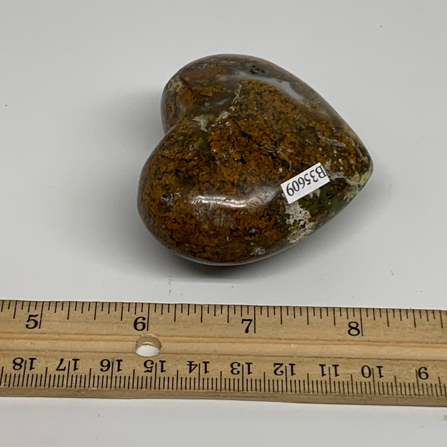 163.3g, 2.3"x2.7"x1.4", Green Opal Heart Polished Gemstone Crystal, B35609