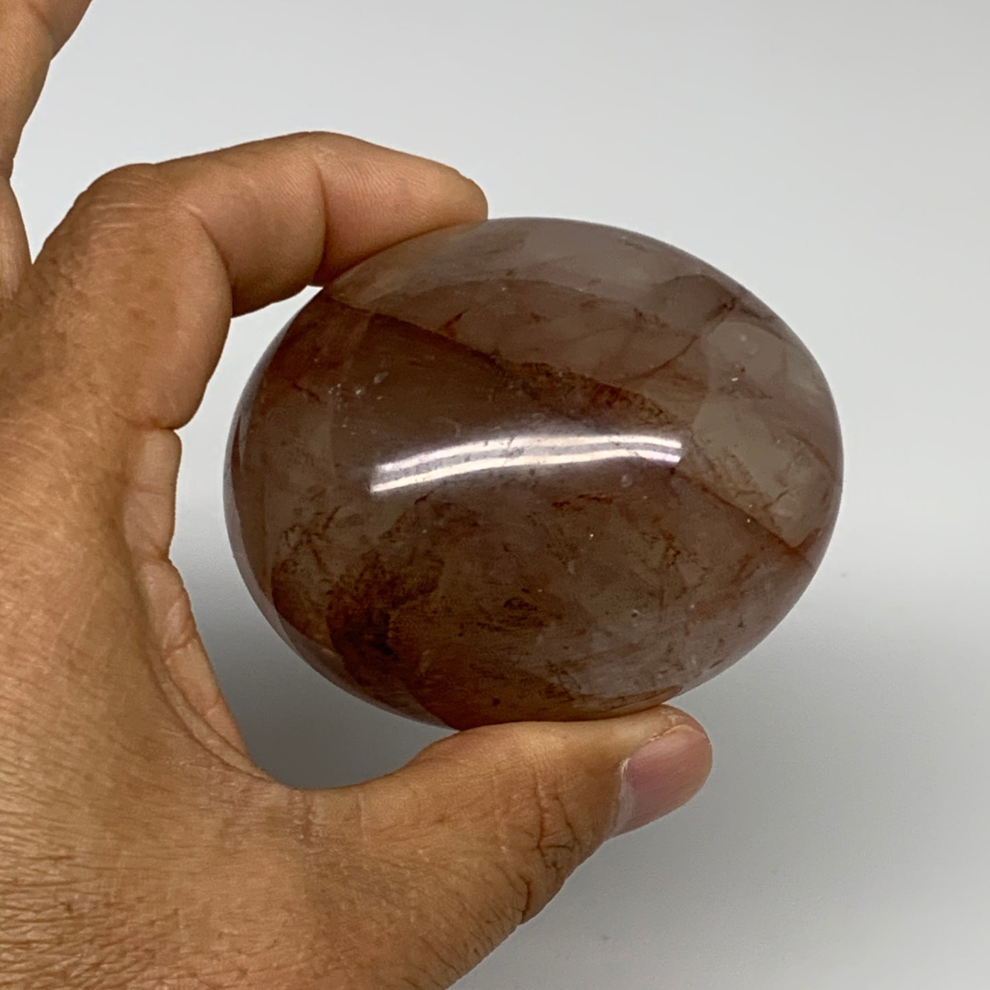 228.3g,2.6"x2.2"x1.7", Red Hematoid Fire Quartz Palm-Stone Crystal Polished, B30