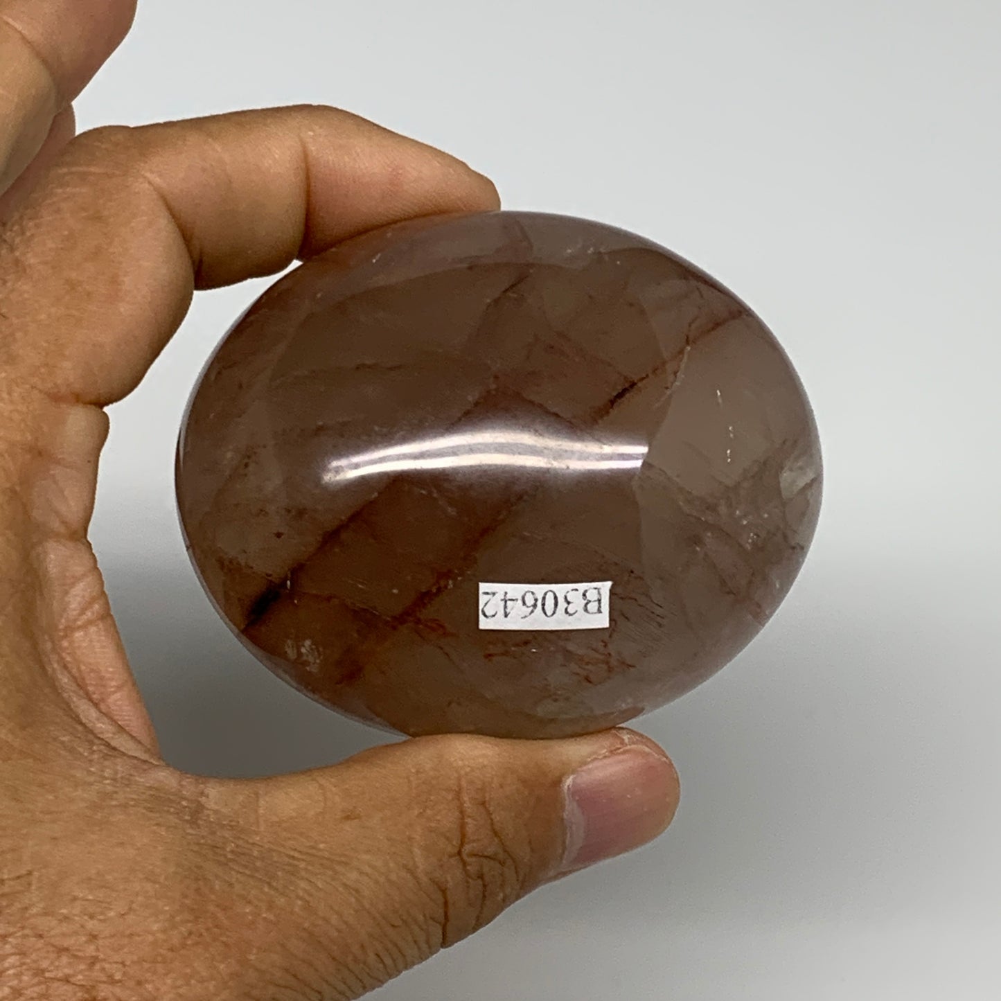 228.3g,2.6"x2.2"x1.7", Red Hematoid Fire Quartz Palm-Stone Crystal Polished, B30