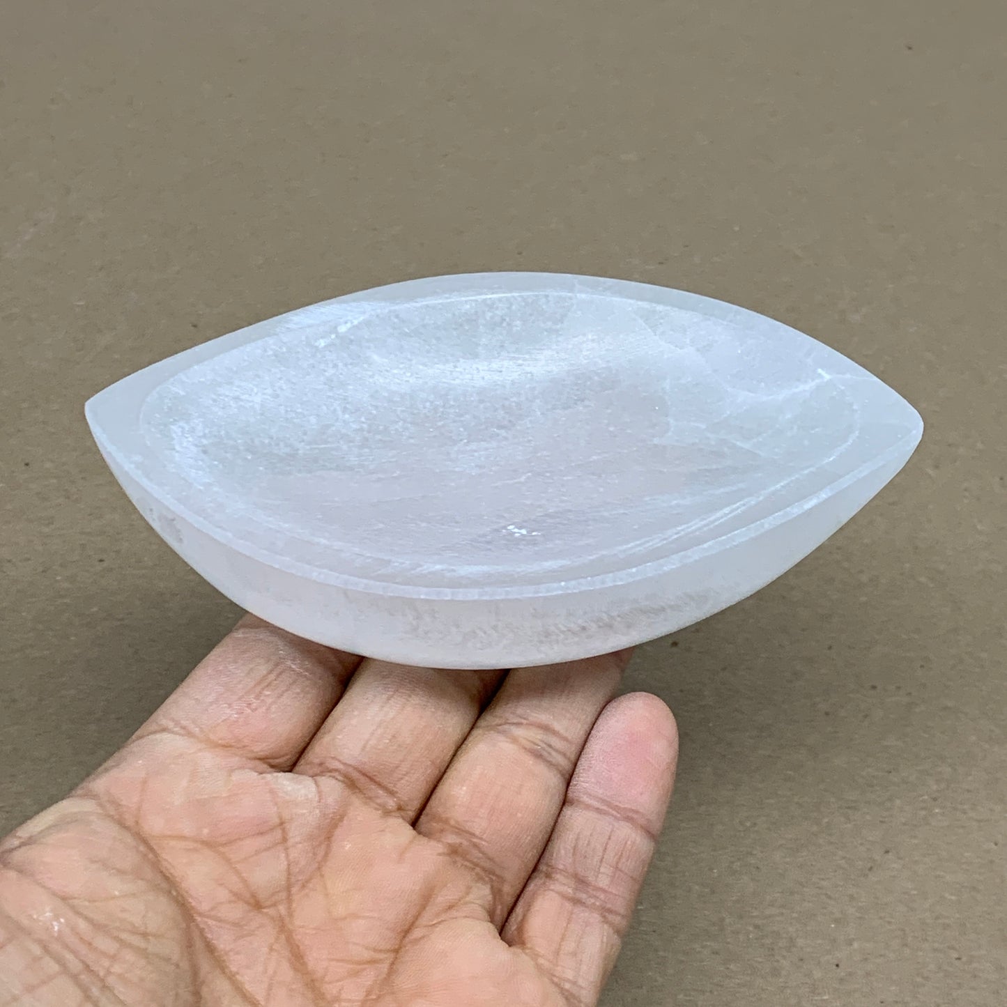 225g, 4.6"x2.7"x1.1", Natural Eye Shape Selenite Bowl Crystals, B36169