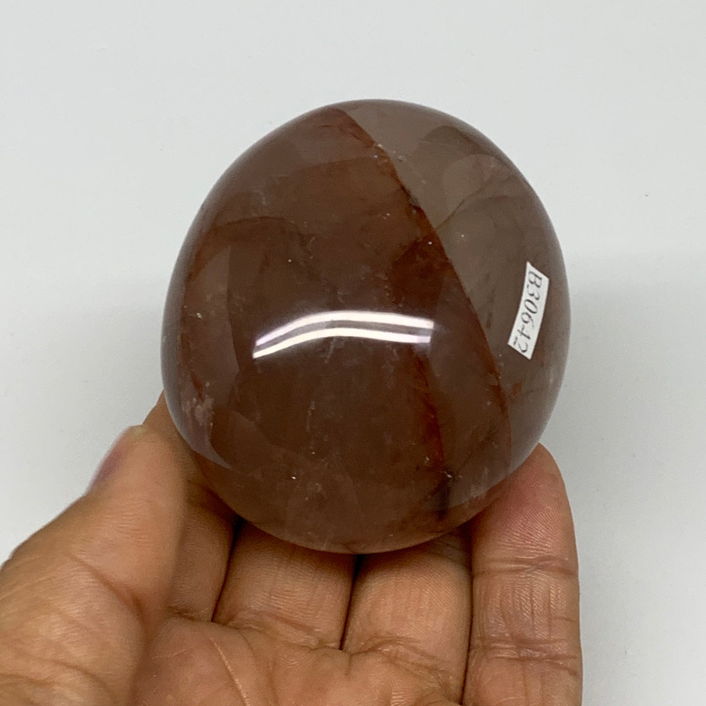 228.3g,2.6"x2.2"x1.7", Red Hematoid Fire Quartz Palm-Stone Crystal Polished, B30
