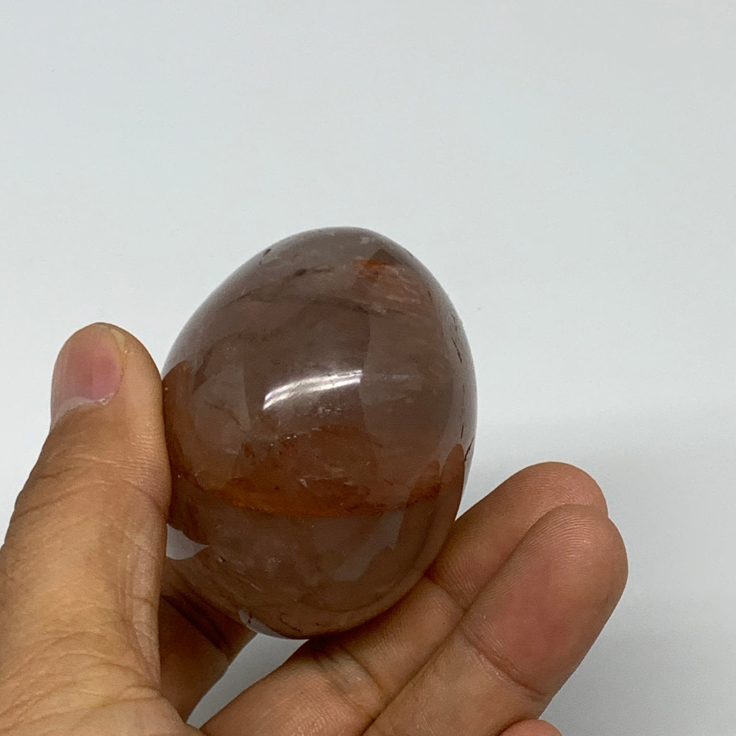 228.3g,2.6"x2.2"x1.7", Red Hematoid Fire Quartz Palm-Stone Crystal Polished, B30