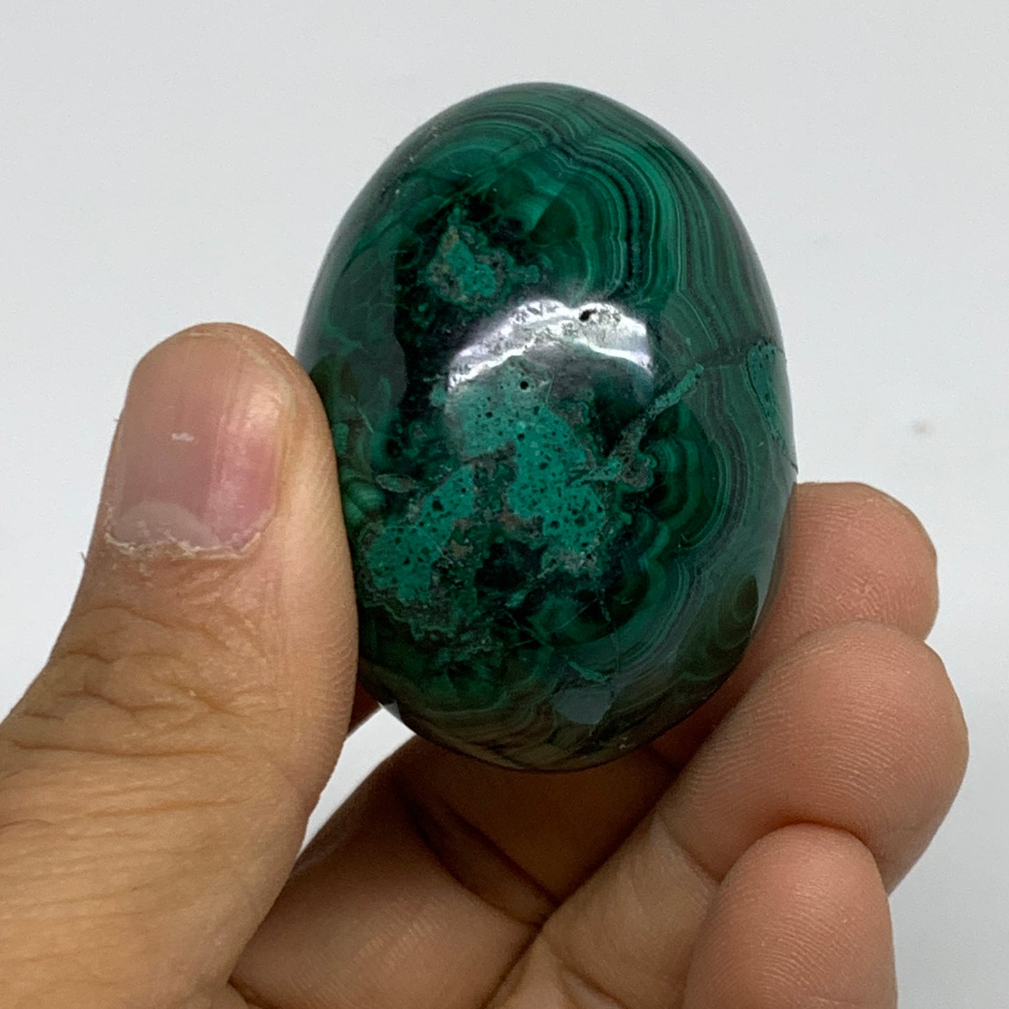 109.9g, 1.8"x1.3", Natural Solid Malachite Egg Polished Gemstone @Congo, B32777
