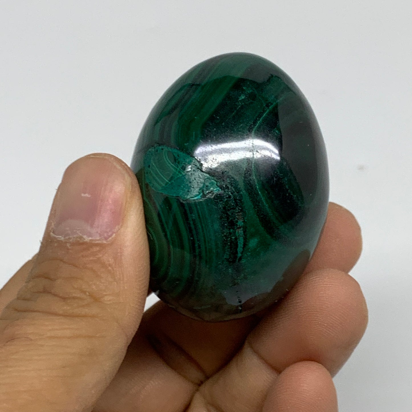 109.9g, 1.8"x1.3", Natural Solid Malachite Egg Polished Gemstone @Congo, B32777