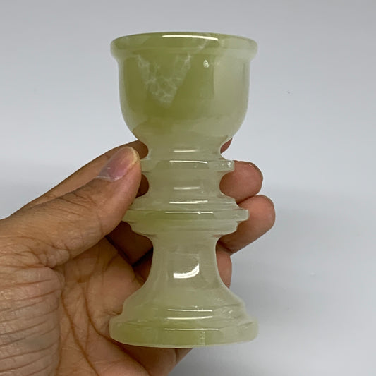 246g, 3.8"x1.9", Natural Green Onyx Candle Holder Gemstone Hand Carved, B32077