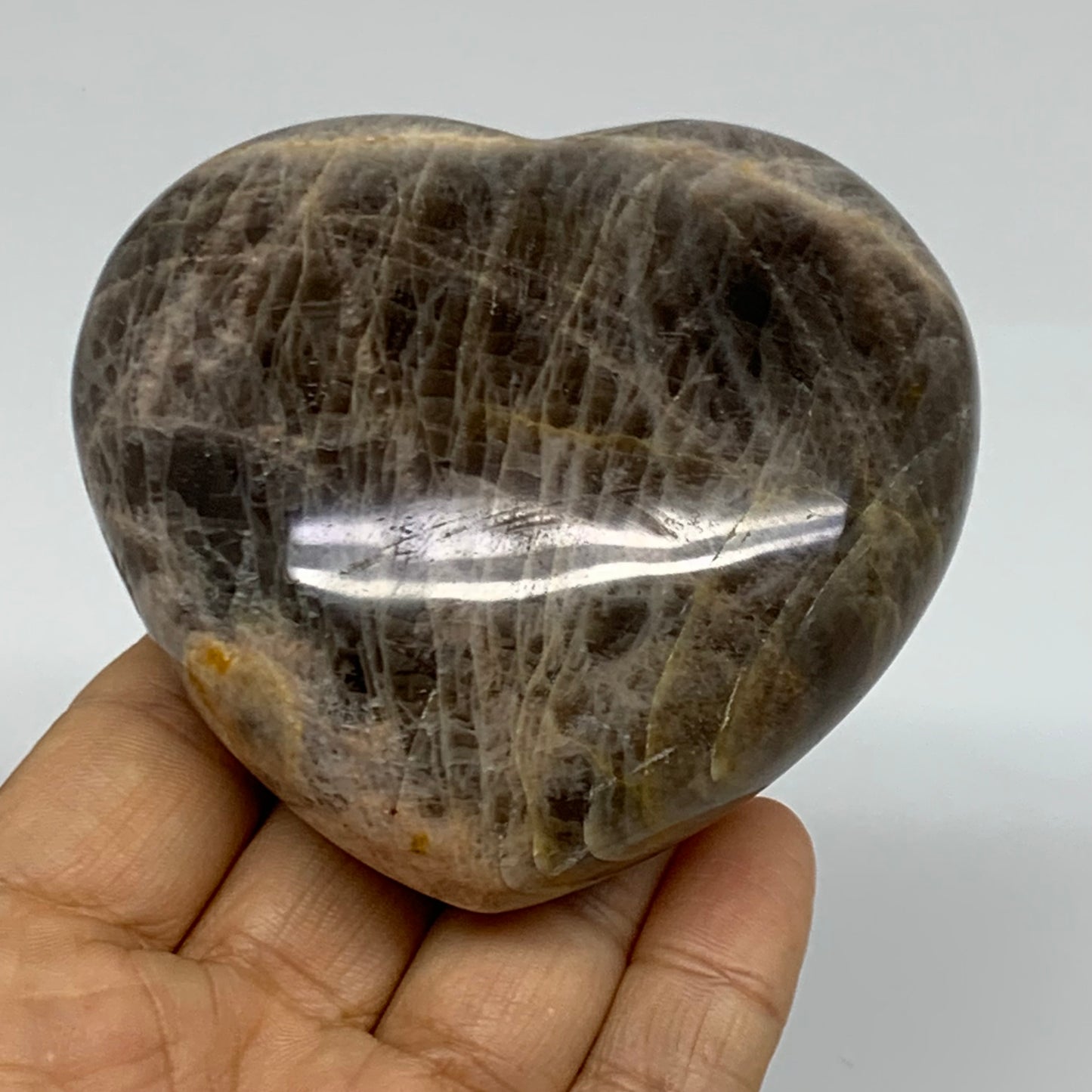 0.60 lbs, 2.9"x3.2"x1.3", Black Moonstone Heart Polished Crystal Decor, B37917