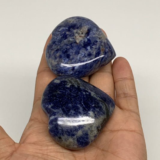 144.1g, 1.9"-2", 2pcs, Natural Sodalite Heart Polished Gemstone, B34868
