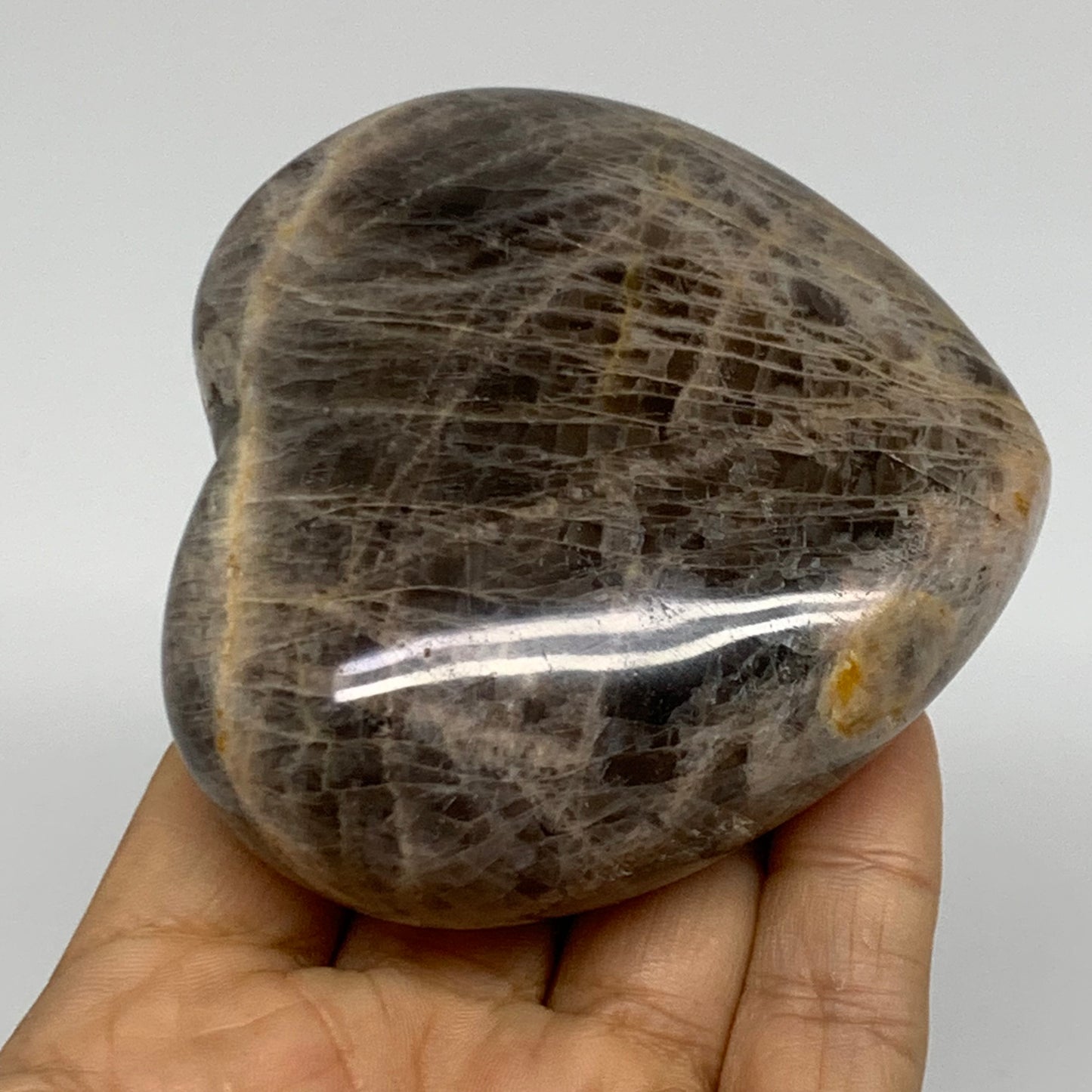 0.60 lbs, 2.9"x3.2"x1.3", Black Moonstone Heart Polished Crystal Decor, B37917