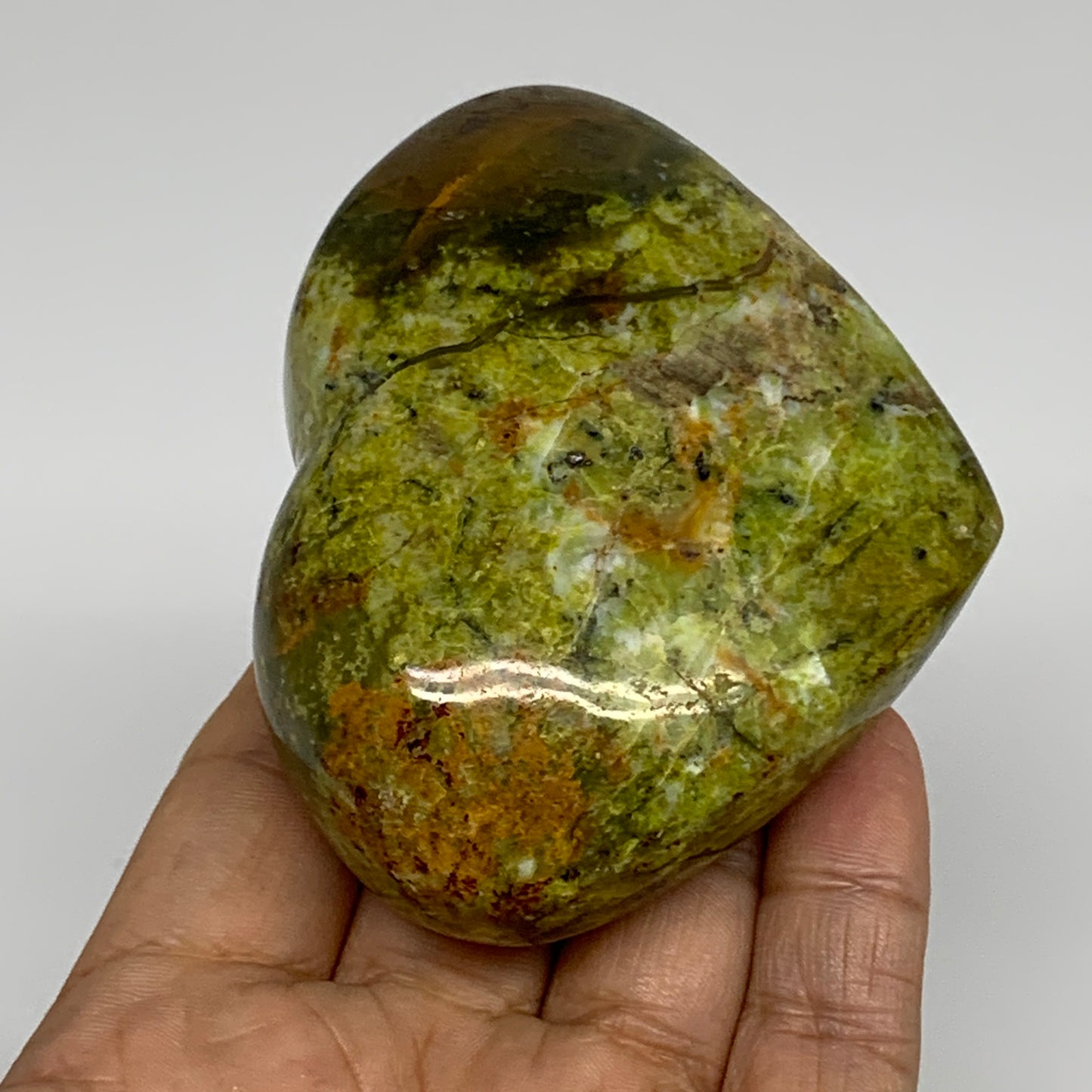 215.9g, 2.6"x3.2"x1.4", Green Opal Heart Polished Gemstone Crystal, B35607