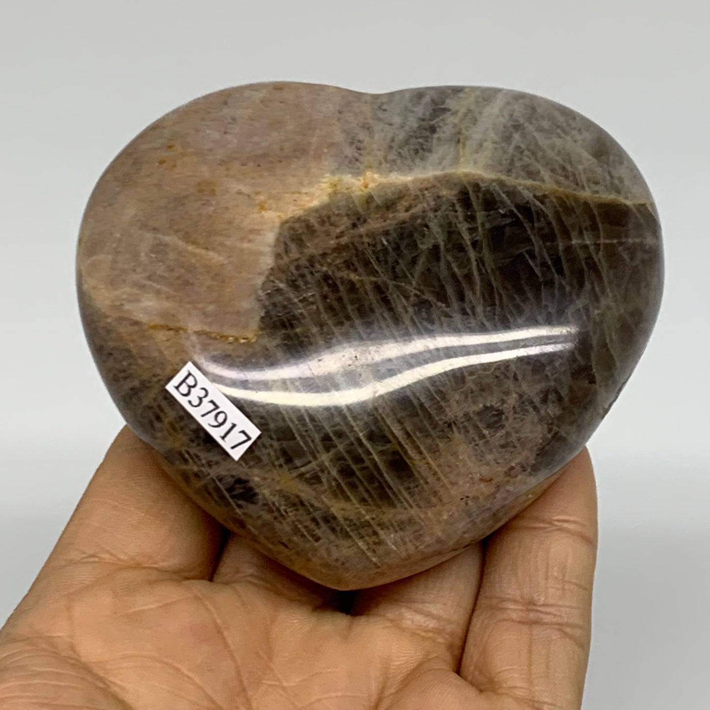 0.60 lbs, 2.9"x3.2"x1.3", Black Moonstone Heart Polished Crystal Decor, B37917