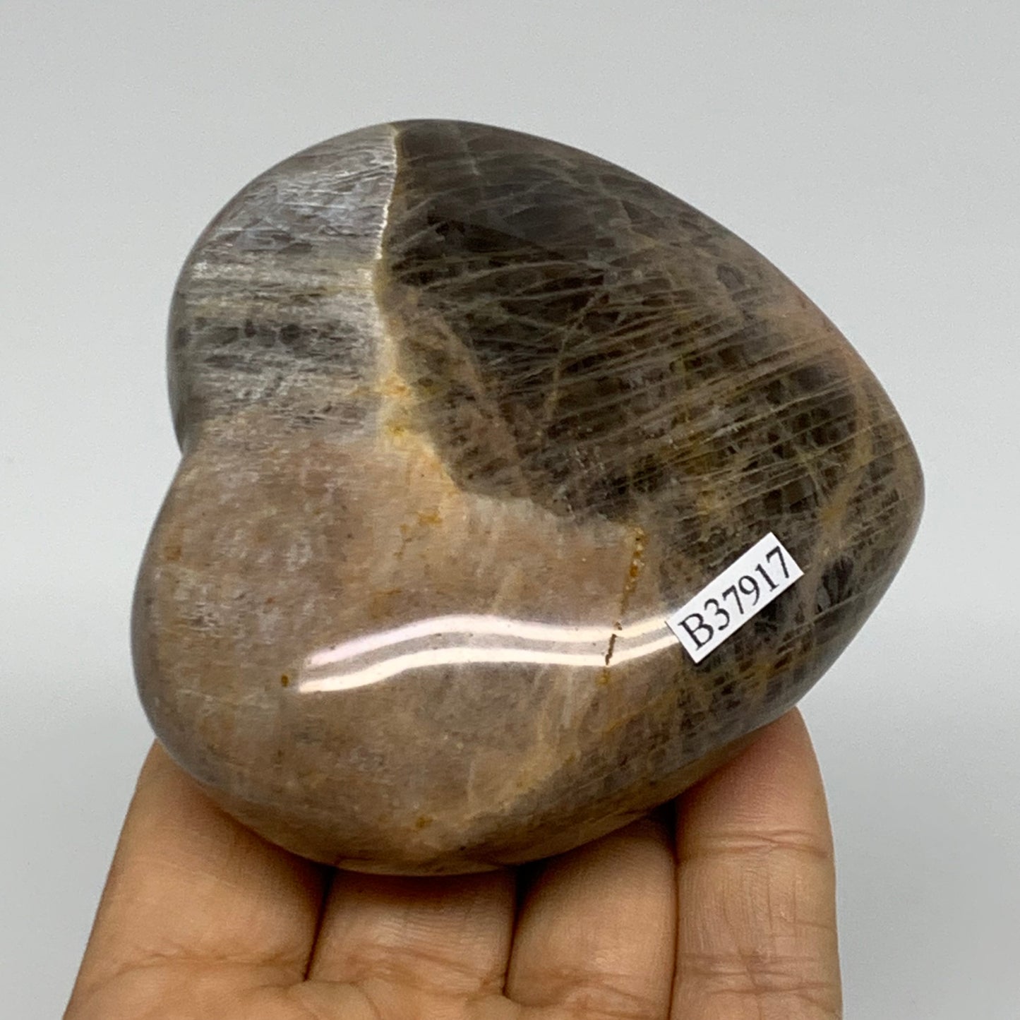 0.60 lbs, 2.9"x3.2"x1.3", Black Moonstone Heart Polished Crystal Decor, B37917
