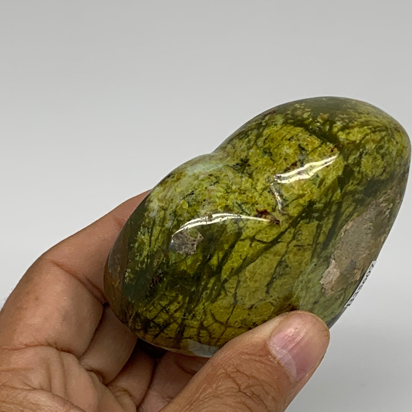 215.9g, 2.6"x3.2"x1.4", Green Opal Heart Polished Gemstone Crystal, B35607