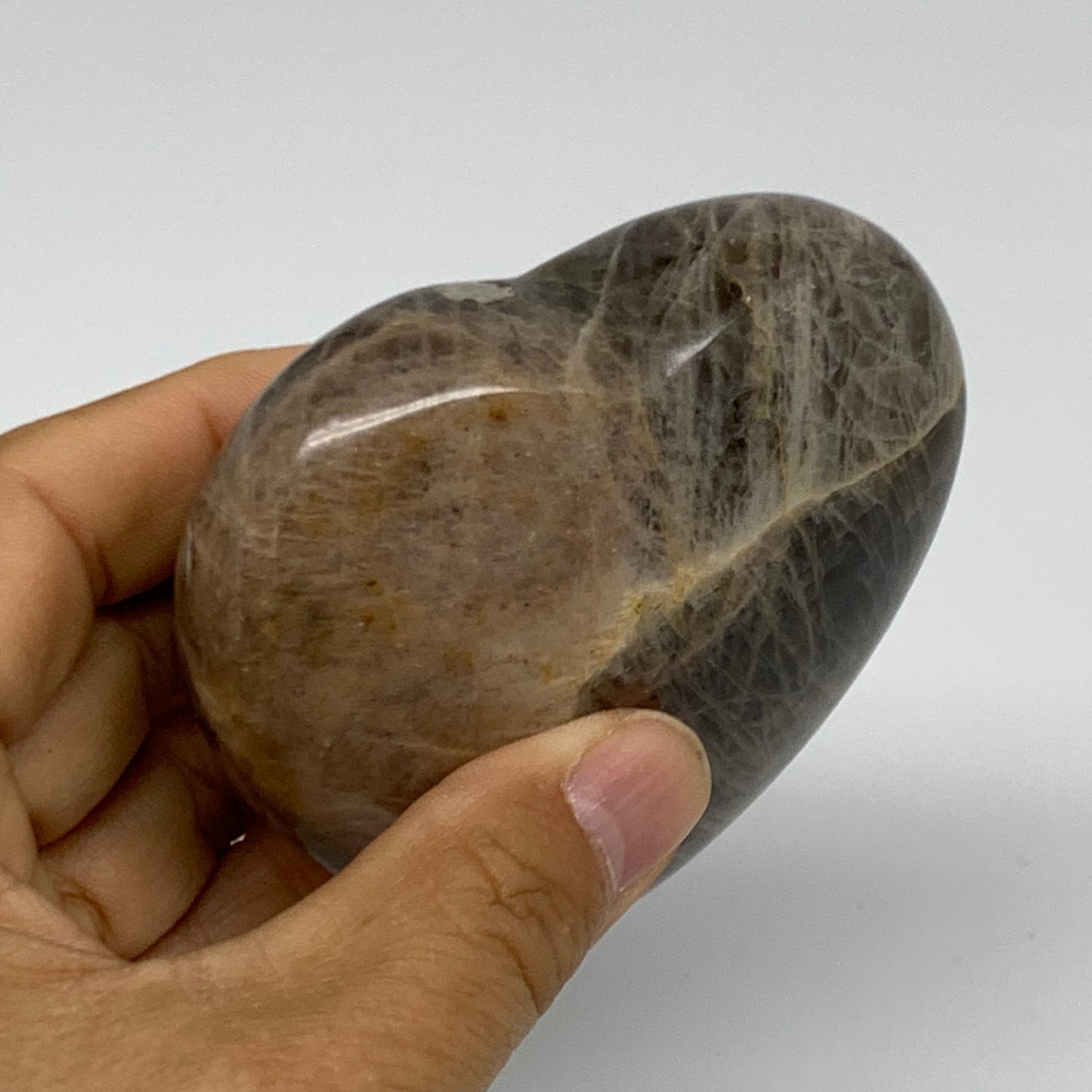 0.60 lbs, 2.9"x3.2"x1.3", Black Moonstone Heart Polished Crystal Decor, B37917