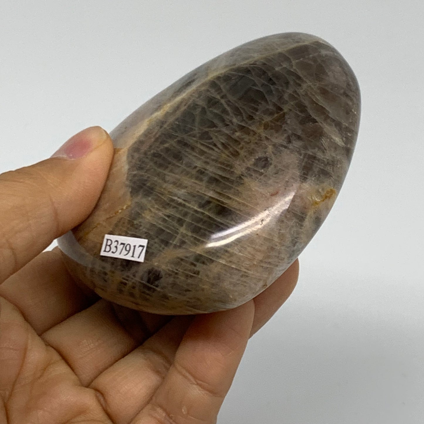 0.60 lbs, 2.9"x3.2"x1.3", Black Moonstone Heart Polished Crystal Decor, B37917