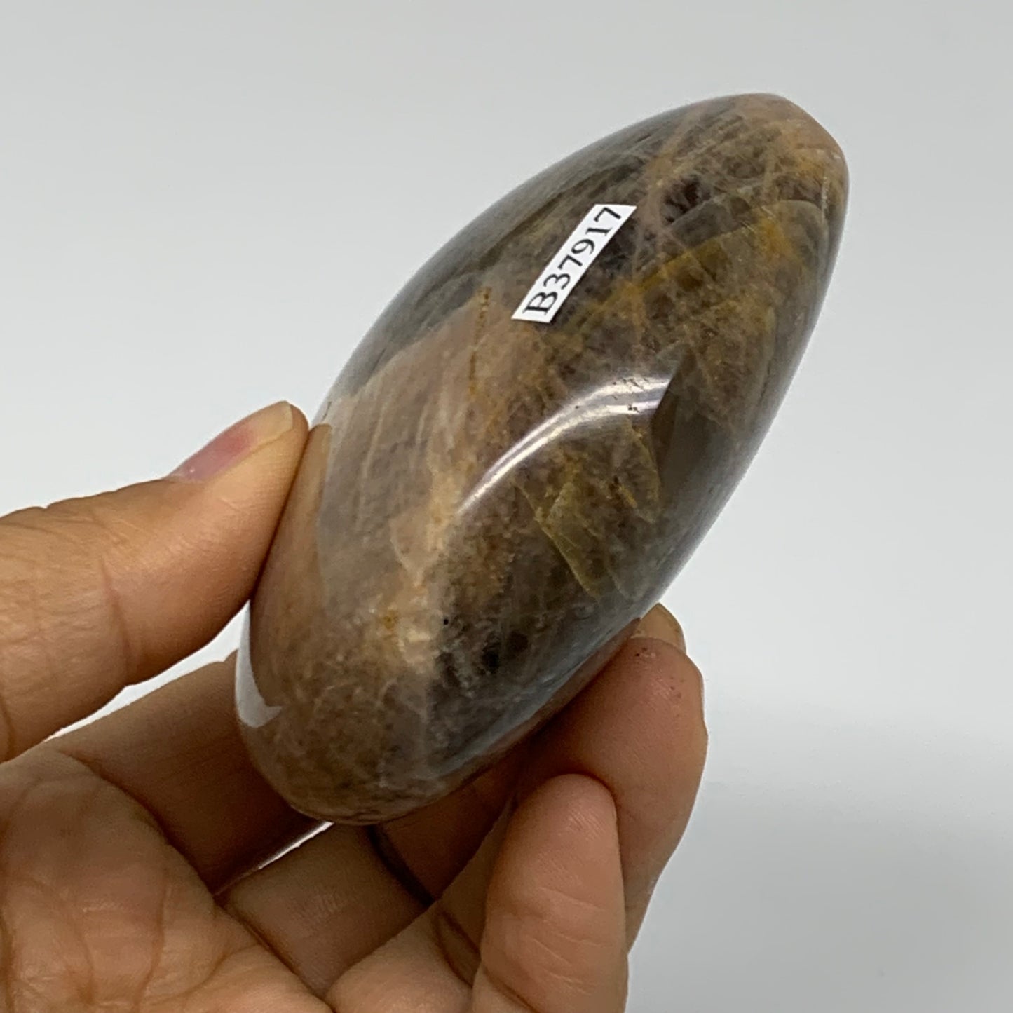 0.60 lbs, 2.9"x3.2"x1.3", Black Moonstone Heart Polished Crystal Decor, B37917