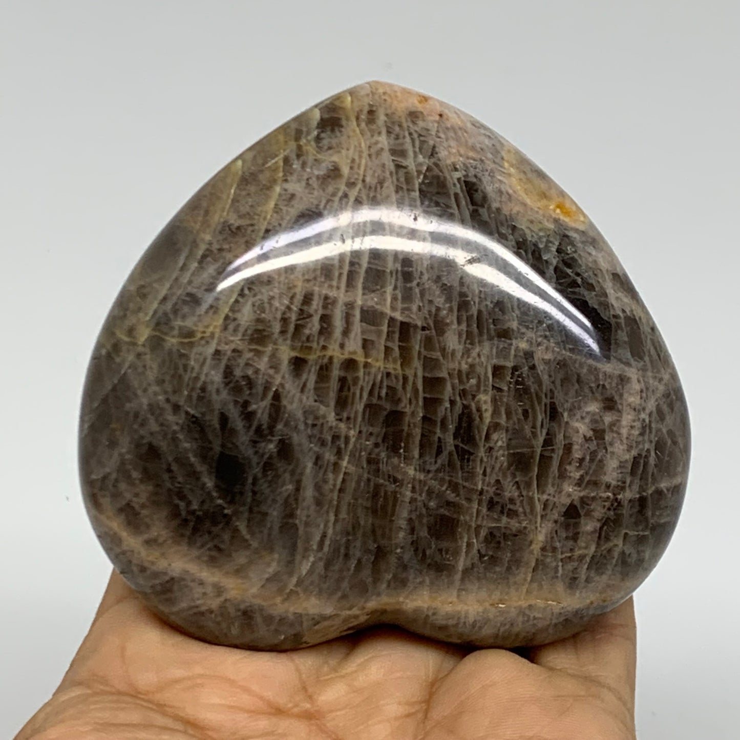 0.60 lbs, 2.9"x3.2"x1.3", Black Moonstone Heart Polished Crystal Decor, B37917