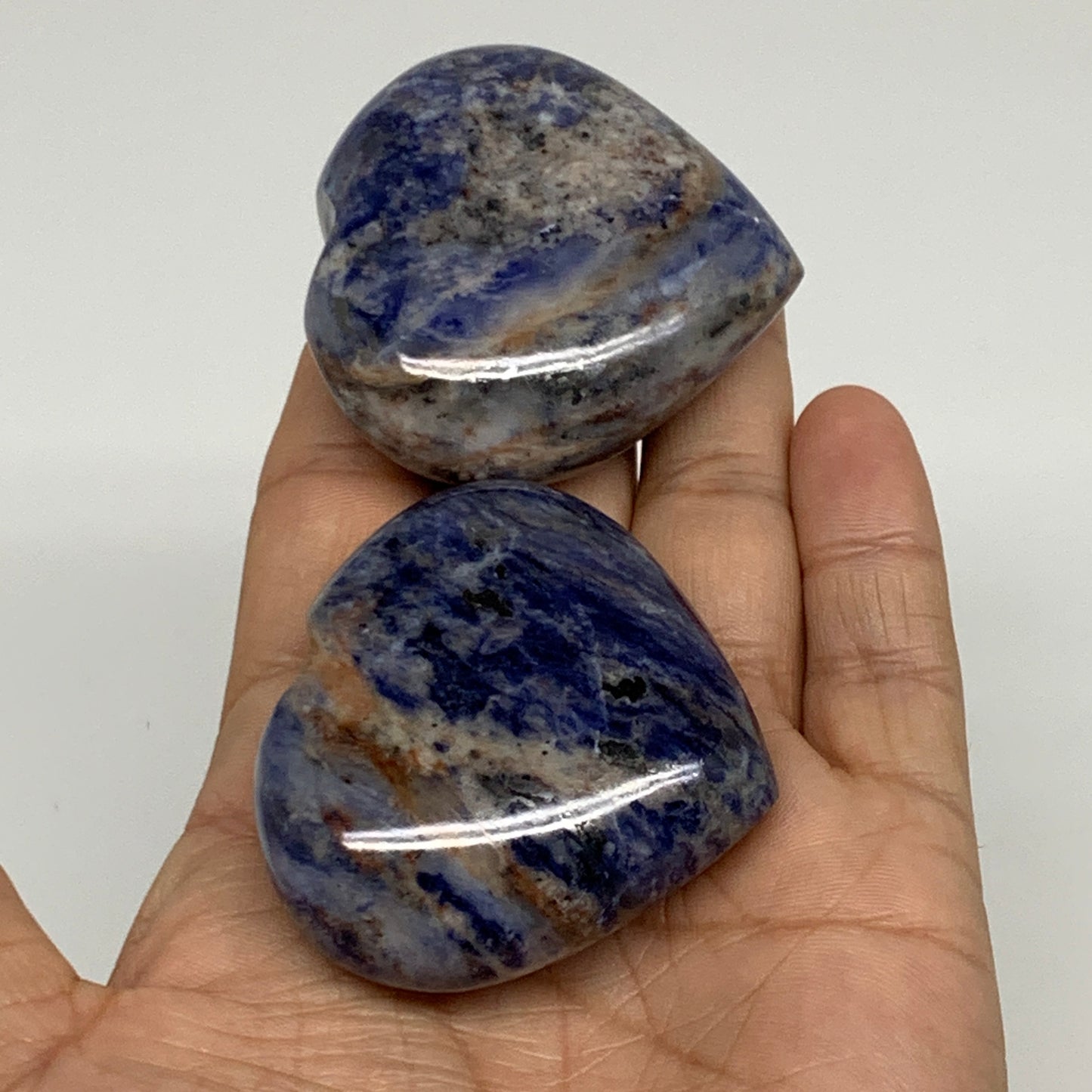148.2g, 1.9"-2", 2pcs, Natural Sodalite Heart Polished Gemstone, B34869