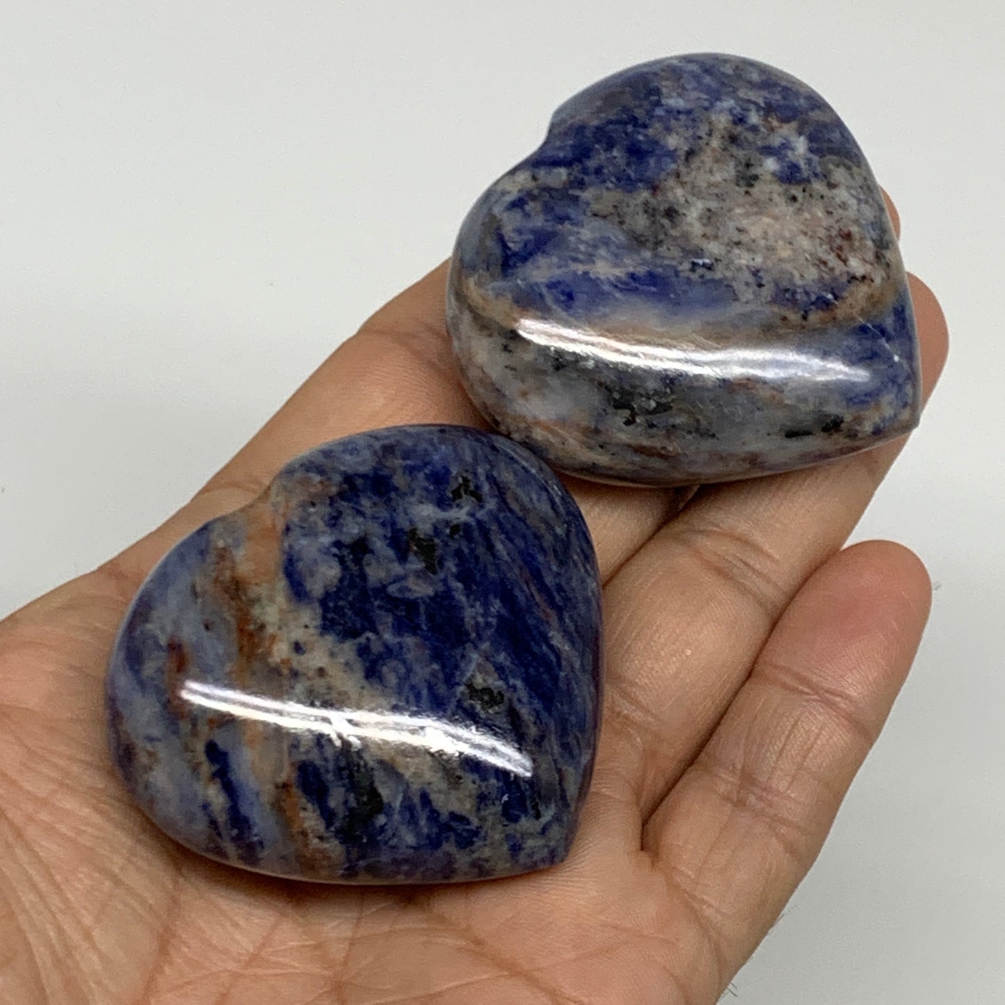 148.2g, 1.9"-2", 2pcs, Natural Sodalite Heart Polished Gemstone, B34869