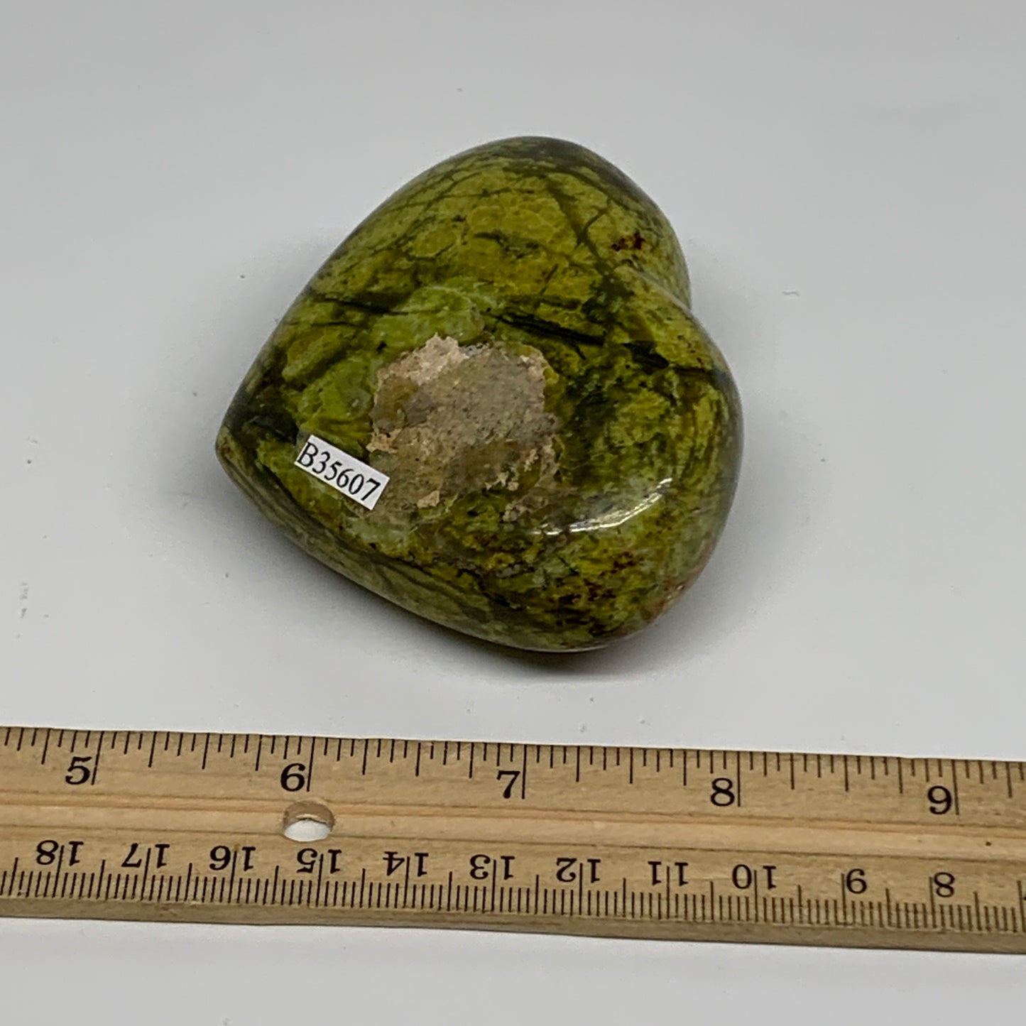 215.9g, 2.6"x3.2"x1.4", Green Opal Heart Polished Gemstone Crystal, B35607