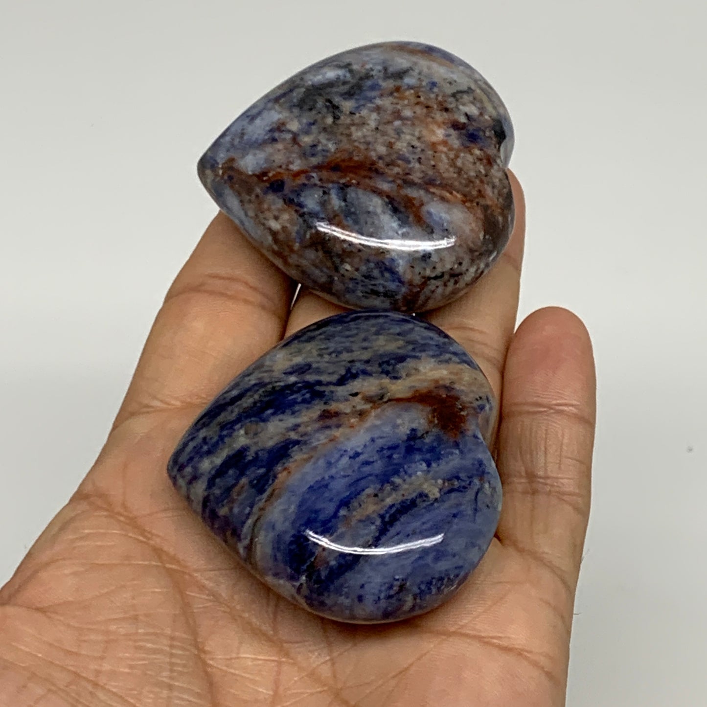 148.2g, 1.9"-2", 2pcs, Natural Sodalite Heart Polished Gemstone, B34869