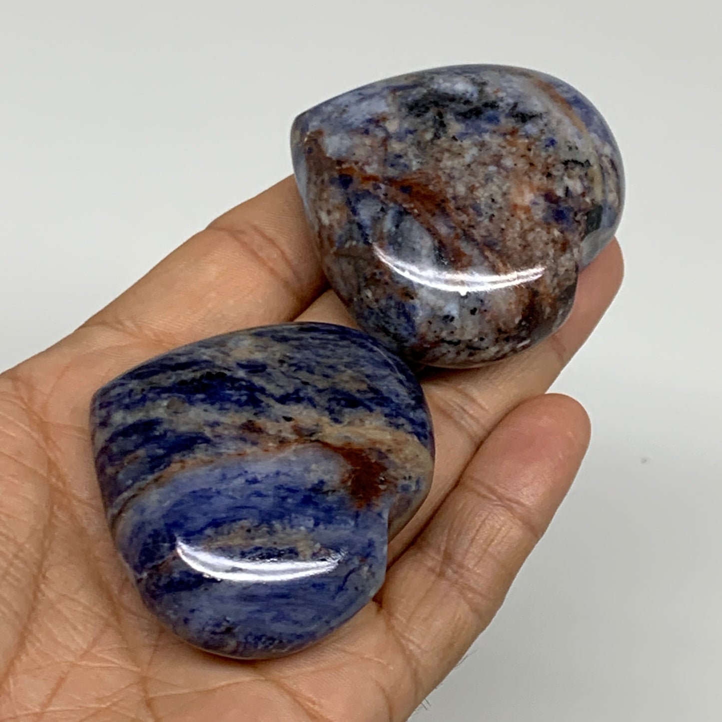 148.2g, 1.9"-2", 2pcs, Natural Sodalite Heart Polished Gemstone, B34869