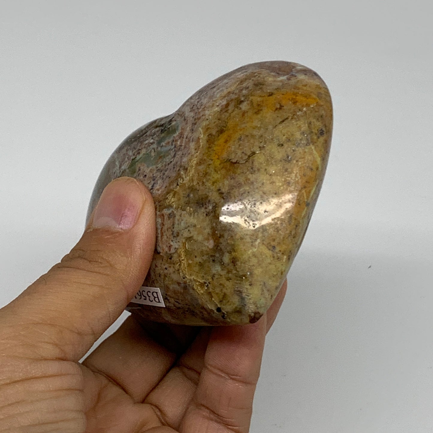 225.9g, 2.9"x3.2"x1.4", Green Opal Heart Polished Gemstone Crystal, B35611