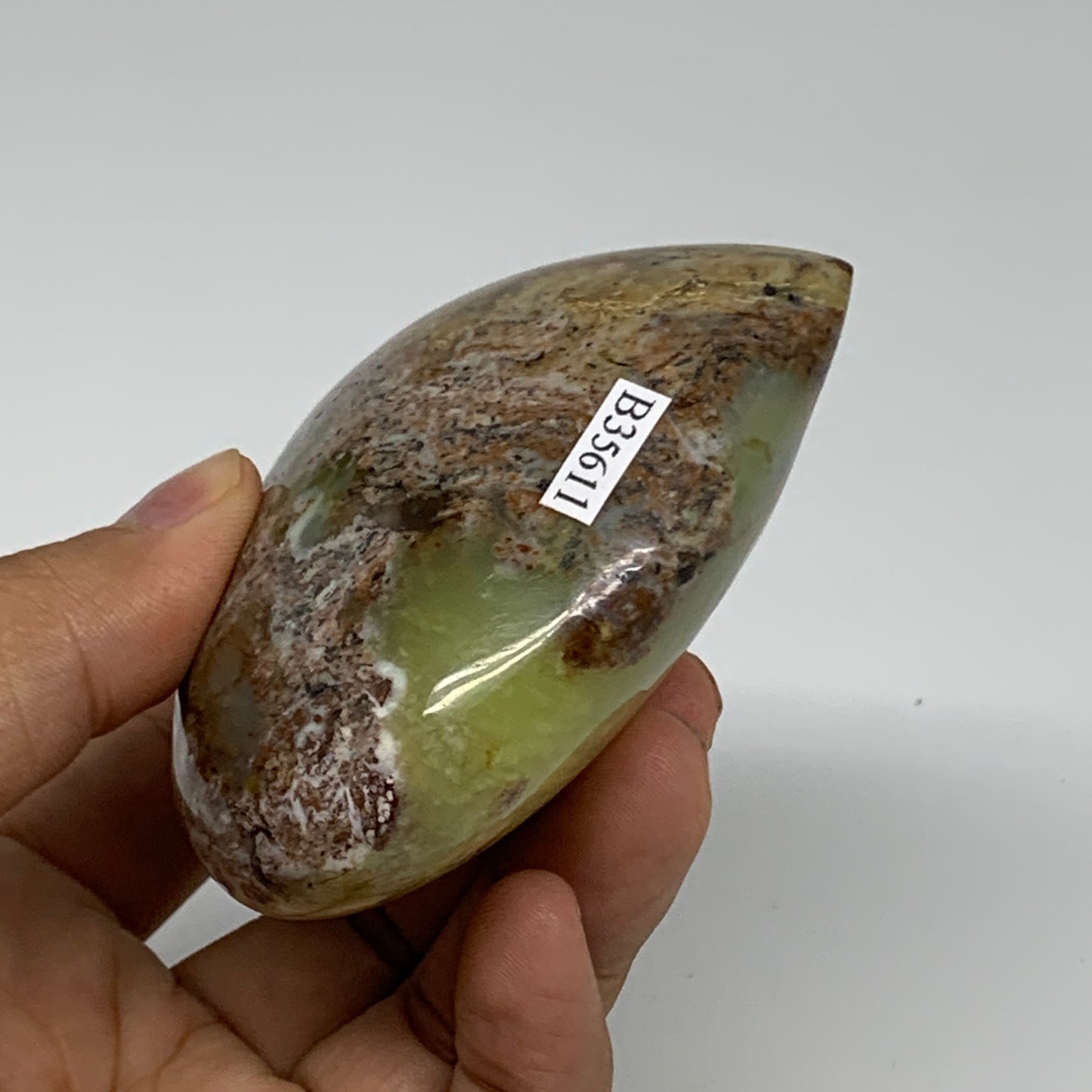 225.9g, 2.9"x3.2"x1.4", Green Opal Heart Polished Gemstone Crystal, B35611