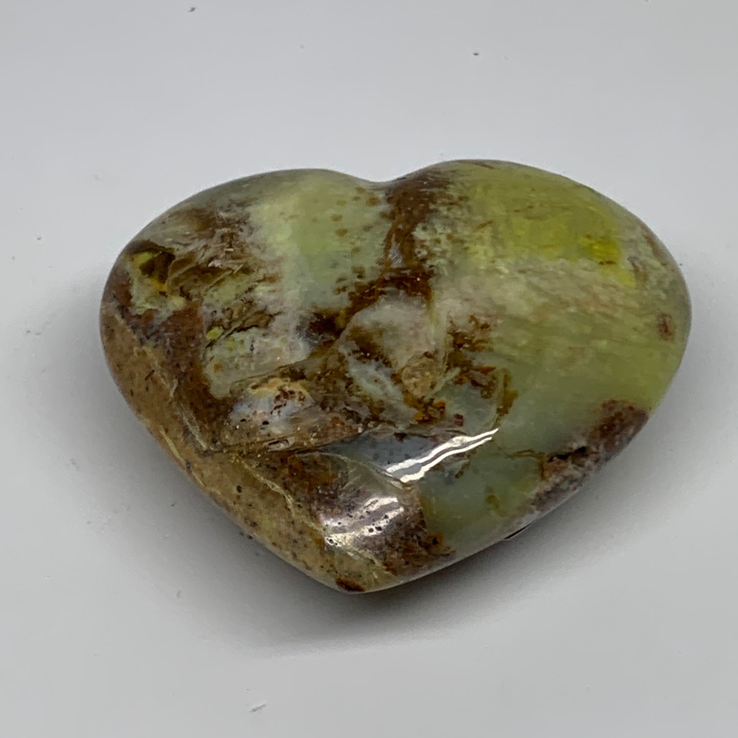 225.9g, 2.9"x3.2"x1.4", Green Opal Heart Polished Gemstone Crystal, B35611